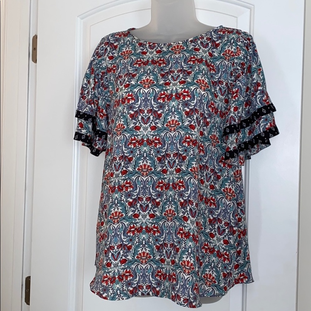 LOFT double ruffle sleeve blouse size large